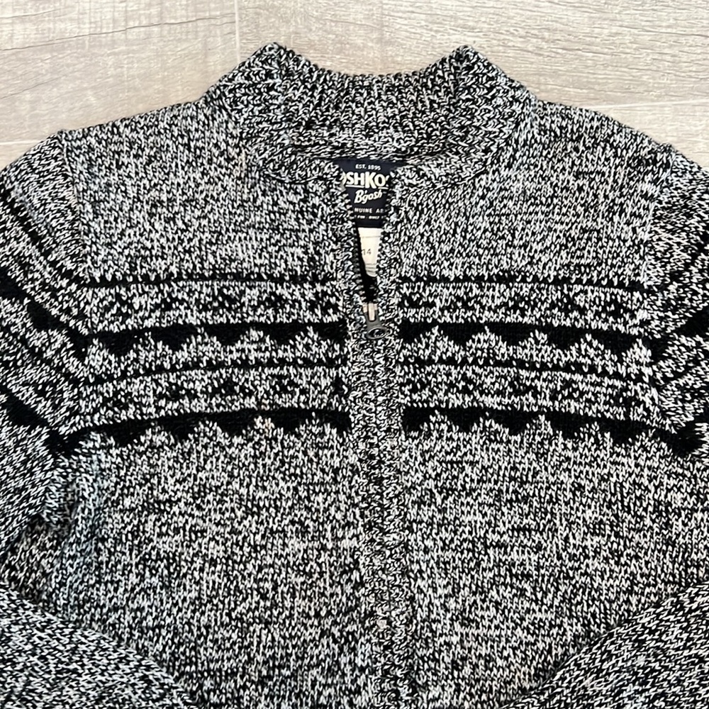OshKosh B’gosh Boy's Long-Sleeve Knitted Fairisle Full Zipper Sweater Size 14